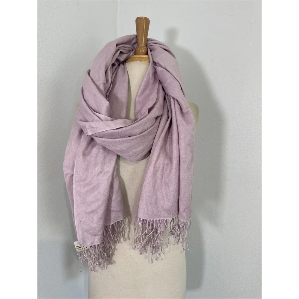 Scarf Shawl Lavender Pashmina Silk‎ Soft Woven Fringe Romantic Minimalist Wrap